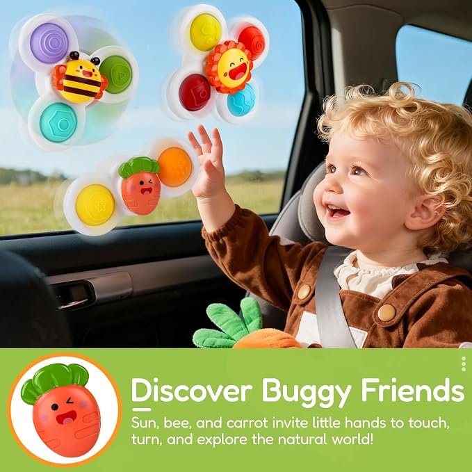 Pop Suction Cup Spinner Airplane Travel Toys for 1 Year Old Boy Girl | Novelty Spinning Tops Infant 12 18 Months,1 2 Year Old Boy Birthday Gift for Toddlers ,Sensory Baby Bath Toy Kids Ages 1-3