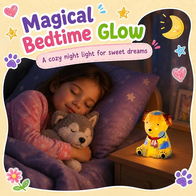 Paint Your Own Dog Lamp Kit, Crafts for Kids Ages 6-12, Gifts for Girls Boy | Dog painting kit with paints and 3D night light; arts and crafts activity, room decor and birthday gifts for kids ages 6-12