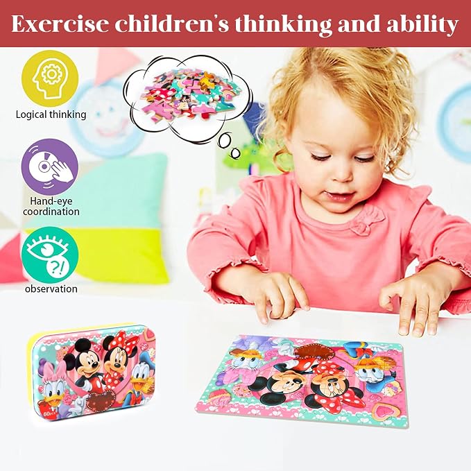 MZZOTOY Puzzles for Kids Ages 4-8, 60 Pieces for Kids Ages 3-5 in a Metal Box Jigsaw Puzzles Girls and Boys Educational Toys Gifts