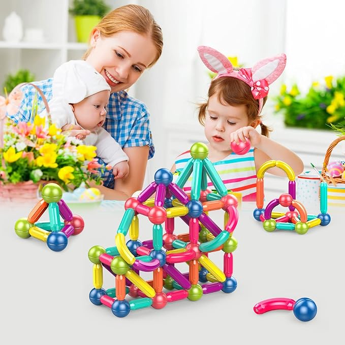 Magnetic Balls and Rods Set,Magnetic Building Blocks Montessori Magnet Toys for Toddlers Kids，Preschool Educational Learning STEM Sensory Toys Montessori Kids Christmas Gift-42Pcs Starter Set