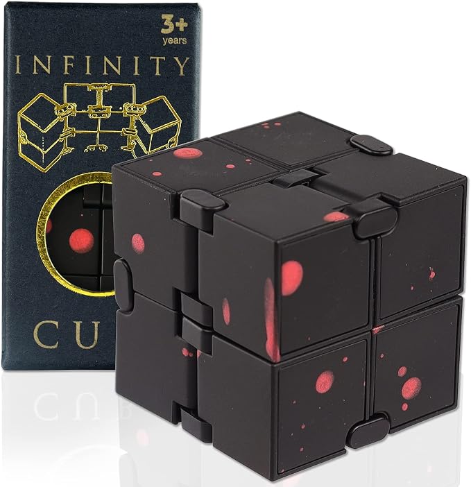 Fidget Cube for Kids & Adults, Built-in Metal Never Ending Infinity Cube | Cool EDC Gadgets, Sensory Fidget Toy for Claming and Stress Relief, Gift for Adults Kids with Autism,and ADHD (Black-Red)