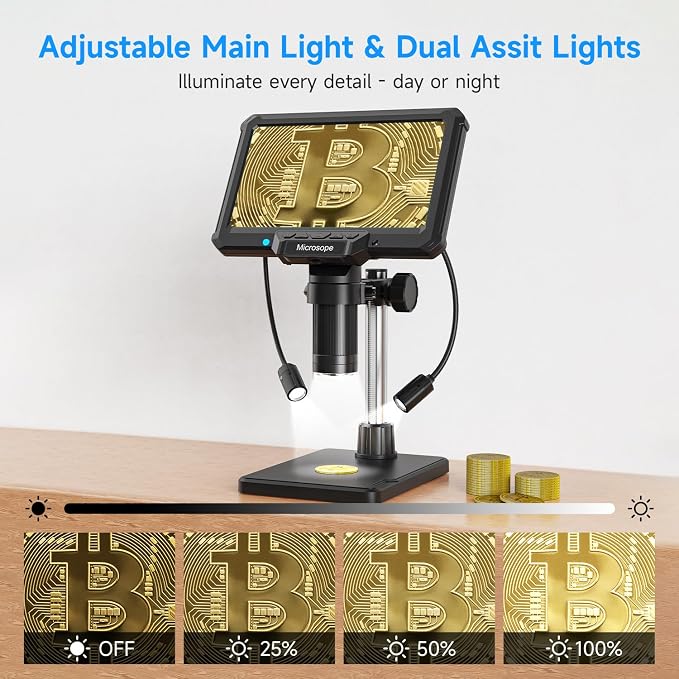Digital Microscope for Adults Kids 7inch Screen Coin Magnifier Microscopes for Error Coins PCB, Bugs, STEM Learning, Soldering Electronics Microscopes Camera