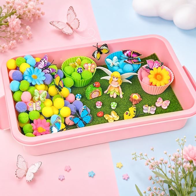 Cinrobiye 197 Pcs Butterfly Learning Activity Set, Spring Nature Sorting Activities with Butterflies, Flowers, Garden Accessories for Fine Motor Activities, Preschool Classroom Learning STEM Education