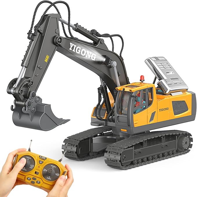 LUDILO Remote Control Excavator Toys for 6 Year Old Boys Birthday Gifts | 11CH 2.4GHz Cars RC Excavator/Construction Toys Digger Truck/Metal Shovel Sound Light/Kids Boys Toys Age 6-8 Years Old Gifts