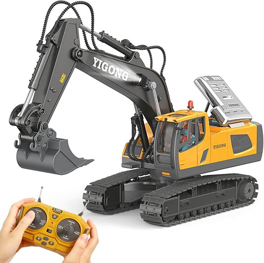 LUDILO Remote Control Excavator Toys for 6 Year Old Boys Birthday Gifts | 11CH 2.4GHz Cars RC Excavator/Construction Toys Digger Truck/Metal Shovel Sound Light/Kids Boys Toys Age 6-8 Years Old Gifts