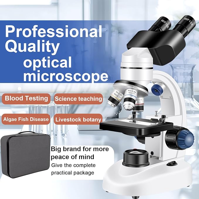 Microscope for Adults WF10x and WF25x eyepieces, 40X-2000X Magnification USB Camera, Microscope for Adults Suitable for Laboratory School (Binocular Microscope Without Gift Bag)