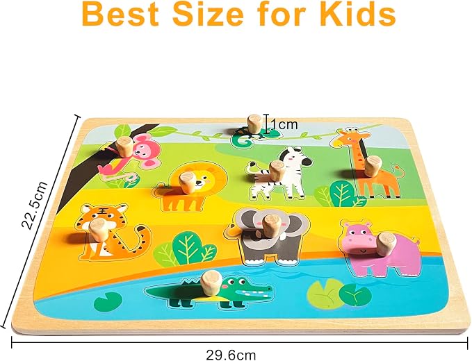 Wooden Peg Puzzles for Toddlers 1-3 - Montessori Educational Learning Puzzle Toys for Baby Gifts
