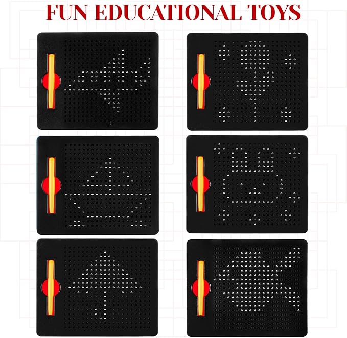 Yexiya 3 Pcs Magnetic Drawing Board for Kids, Toddler Travel Drawing Kit Magnet Sketch Thread Board with Stylus Pen and Beads Toy for Child Quiet Time Activities (7 x 8.5 Inches,Black)