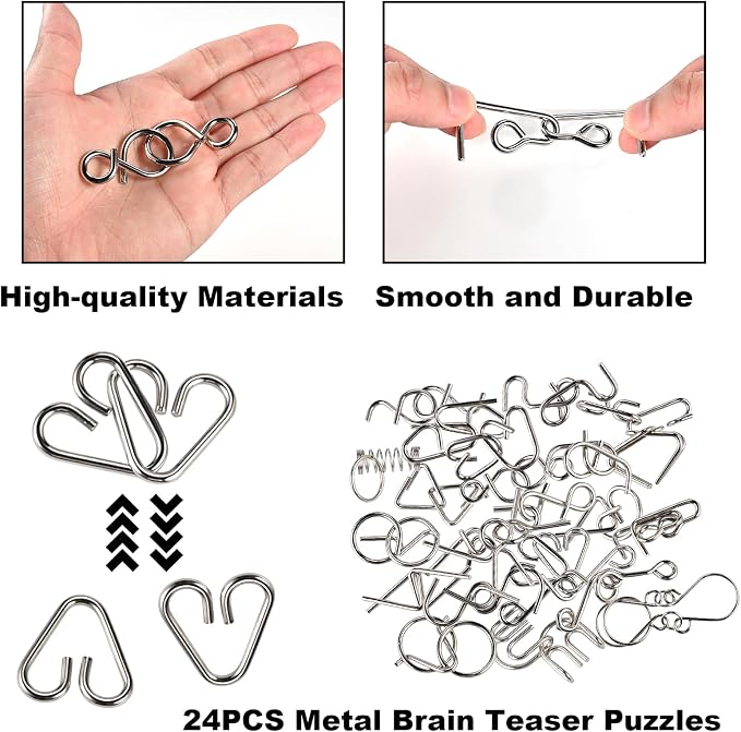 GOLDGE 30pcs Brain Teaser Puzzle Set for Adults & Kids | Wooden & Metal 3D Puzzles, IQ Logic Games for Family, Parties & Coffee Breaks. Unlock & Solve Interlocking Challenges Toy