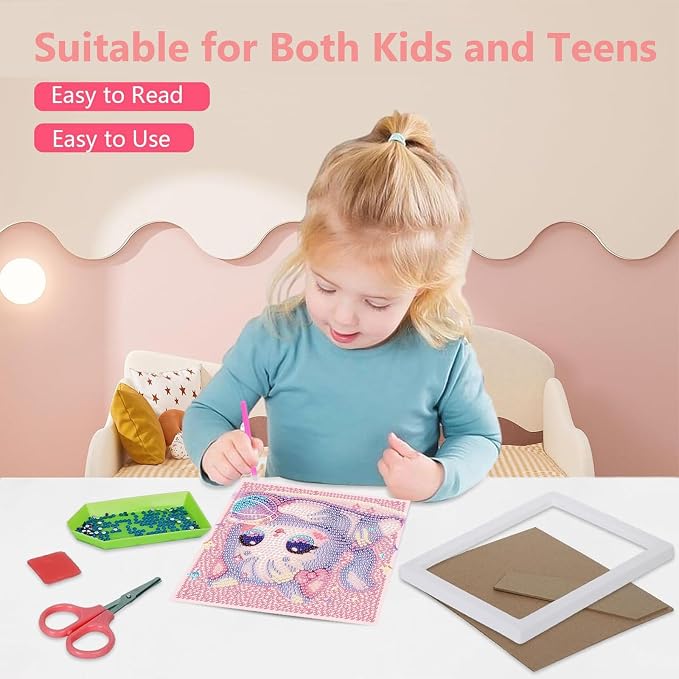 Gemozaic Cat Diamond Art Kits for Kids Ages 8-12 with Frame, 7 x 7 Inch | Cute Kitten Diamond Art for Kids 10 Year Old, DIY Easy Kid Big Gem Painting, Animal Arts and Crafts for Girl Birthday Gift