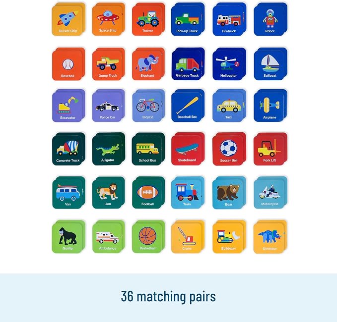 Wildkin Memory Matching Game – 36 Educational Pairs for Toddlers & Preschool - Boy