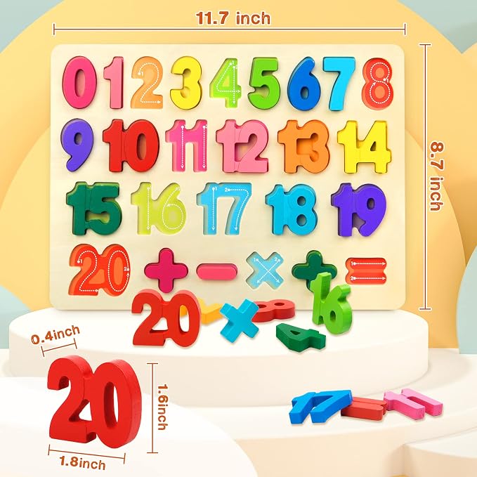 Attmu Number Puzzle Wooden Puzzles for Toddlers Toy | Shape Learning Toys with Puzzle Board & Number Blocks, Preschool Educational Toys Gifts for Girls Boys