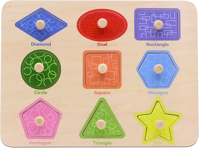 Aile Toddler Wooden Preschool Learning Shape Peg Puzzle Board Toys