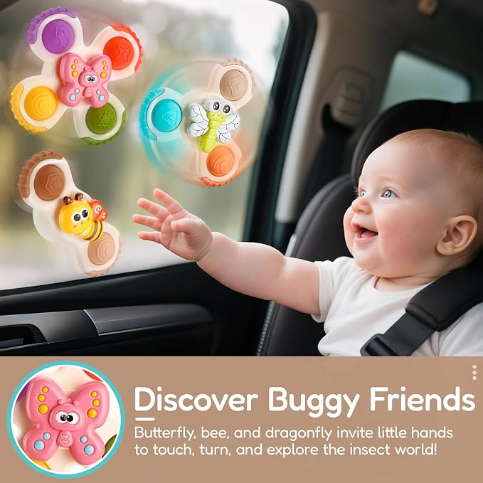 Pop Suction Cup Spinner Airplane Travel Toys for 1 Year Old Boy Girl | Novelty Spinning Tops Infant 12 18 Months,1 2 Year Old Boy Birthday Gift for Toddlers ,Sensory Baby Bath Toy Kids Ages 1-3