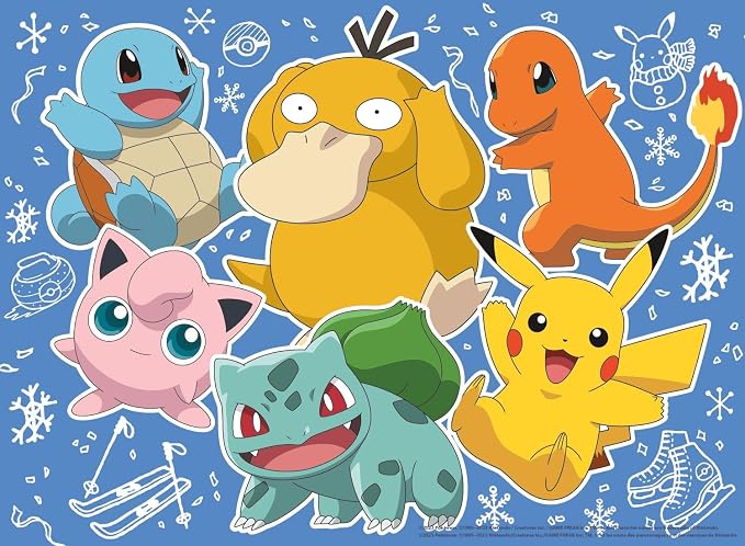 Buffalo Games - Pokémon Kanto Holiday - 100 Piece Puzzle for Kids Ages 6-8 | Made in USA, Recycled Board, Includes Poster, Giftable, Frameable Art