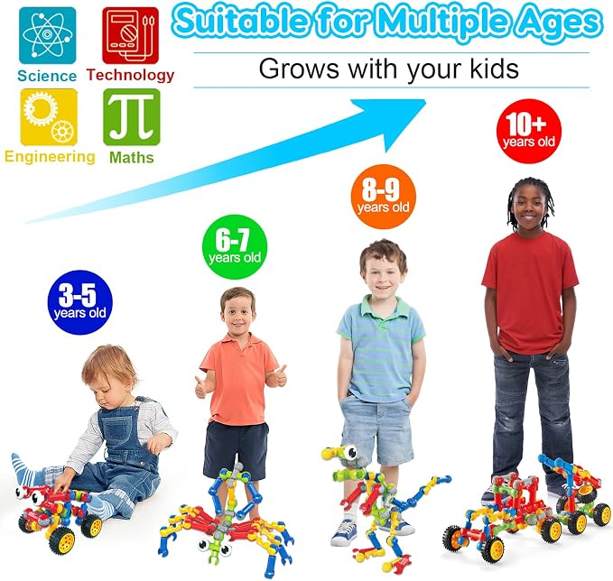 Qirptey Kids STEM Building Toys for 3 4 5 6 7 8+ Year Old Boy Birthday Gift | 125 Pcs Preschool Classroom STEM Activities, Portable Storage Box, Educational Engineering Creative Games, Gift for Ages 3+
