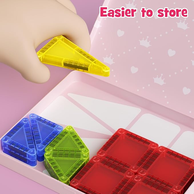 Mini Magnetic Tiles Travel Set Iron Box Storage Baseplate | Portable Magnetic Building Blocks STEM Toy for Kids 3+