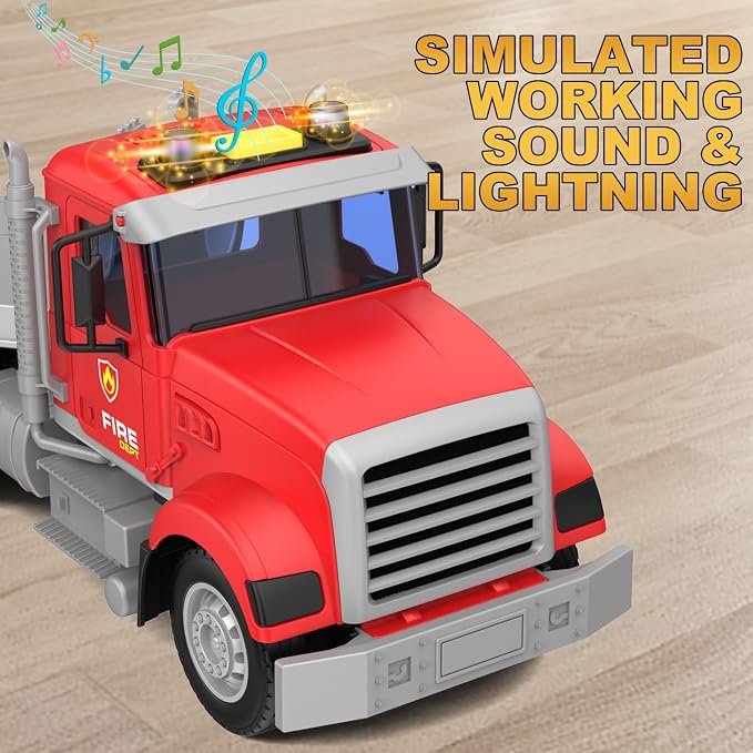 DOWELLIN 22" Semi Fire Truck Toy with Helicopter for Kids Toddlers - Fire Police Trucks Car Toys, Birthday for Boy Girl Child 3 4 5 6 7 Years Old