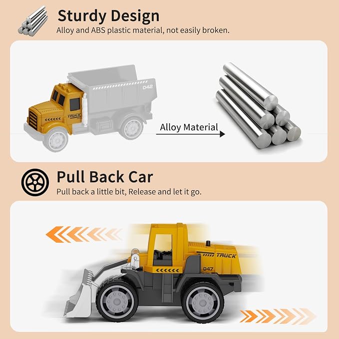 HONGTUO Play Construction Sand Kit, 2.2lbs Magic Sand, Inflatable Sandbox | 8 Alloy Construction Vehicles, 8 Worker Figures, Road Signs, 6 Castle Molds, Storage Box, Sensory Toys, Gift for Kids Ages 3+