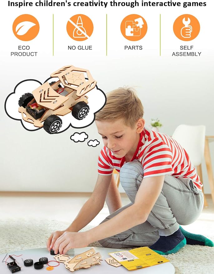 5 in 1 STEM Kits for Kids Age 8-10, Science Building Project Craft for 8-13, Model Car Kit, STEM Toys for Boys Girls Age 8-12, Wooden 3D Puzzles, Birthday Gifts for 6 7 8 9 10 11 12 13 Year Old