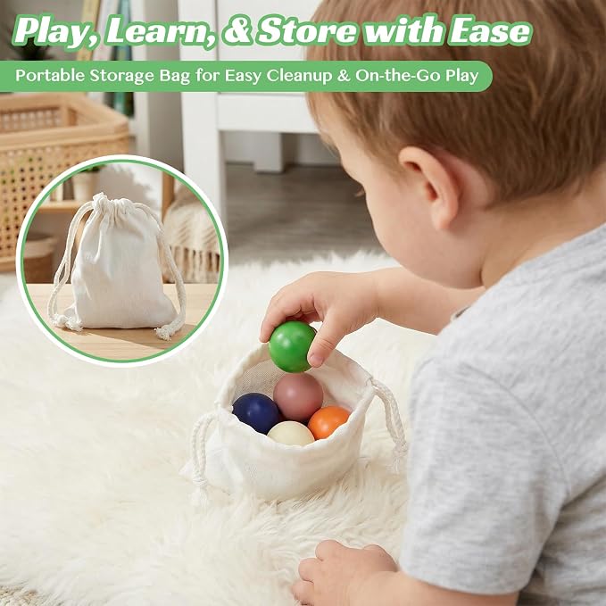 Rainbow Balls in Cups Toddler Montessori Toys for 3 Year Old Up | Kids Preschool Wooden Matching Games for Learning Color Sorting and Counting