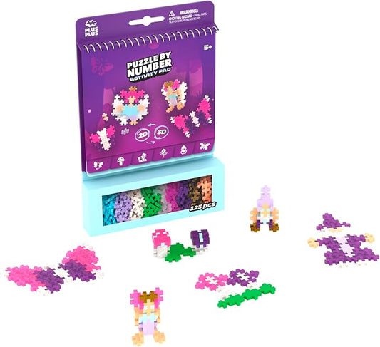 PLUS PLUS Puzzle By Number Activity Pad, Enchanted Forest | Airplane Activities & Roadtrip Essentials for Kids, Interlocking Mini Building Blocks, 2D 3D Puzzle Stem Toy