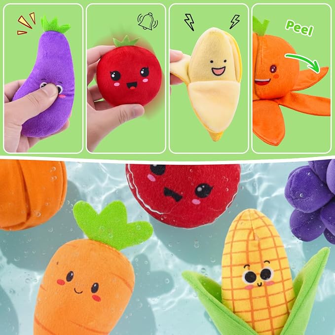 Baby Toys 6-12 Months, My First Fruits & Vegetables Sensory Toys with Rattle Crinkle Sounds Color Sorting Play 15 PCS, Montessori Toys for 1 Year Old, Toddler Stocking Stuffers Baby Boy Girl Gifts