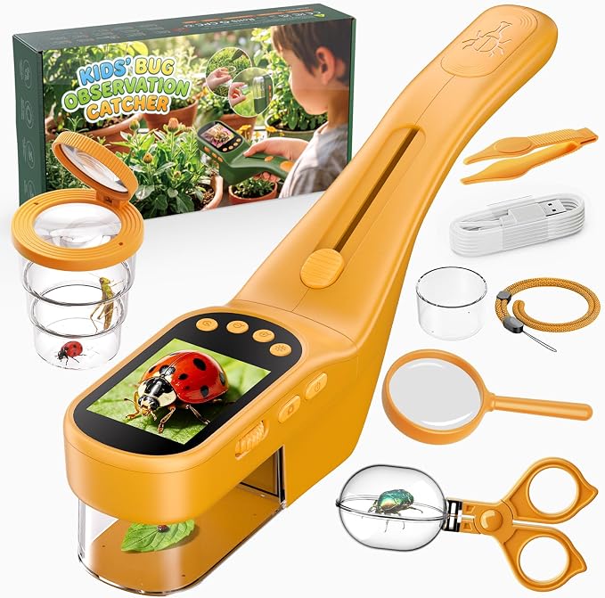 Handheld Microscope for Kids, Outdoor Explorer STEM Toy with Bonus Tools, 2.4" IPS Screen, Ergonomic Grip, Digital Camera, Photo/Video, Magnifier, Science Kit – Gift for Boys & Girls Age 3-12