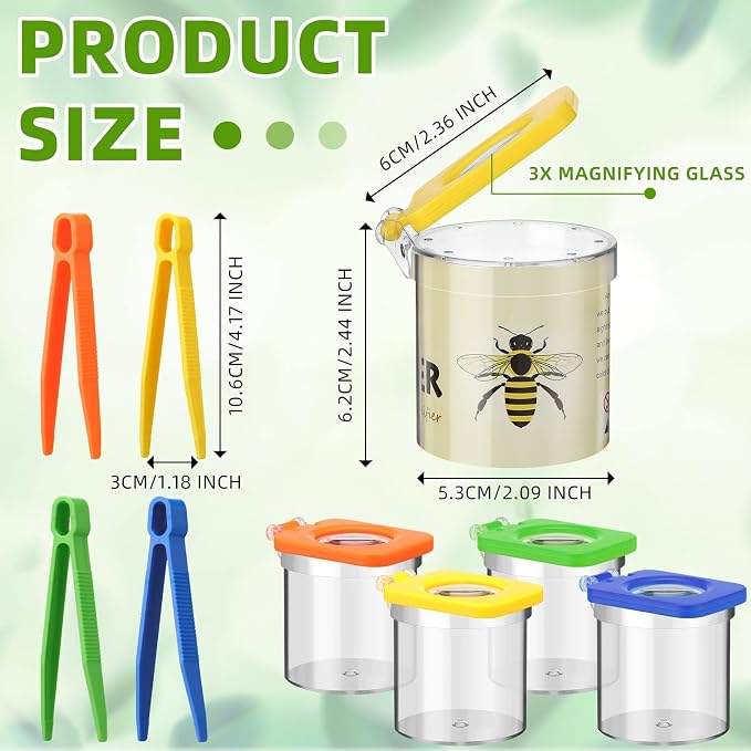 Halloscume 60 Pack Insect Bug Viewer Kit for Kids with Tweezers Explorer Outdoor Set Bug Catcher Containers for Insects Magnifying Box Observation Kit for Science Nature Exploration Collecting