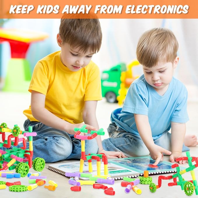 Libima 248 Pcs Tubular Pipes Building Blocks for Kids Over 6 Years Old Stem Building Toy Colorful Tube Pipe Toy Construction Set for Toddlers Educational Preschool Learning