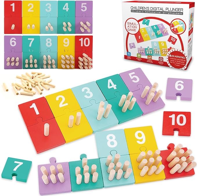 Counting Pegs Board Montessori Toys for Kids Aged 3 4 5 6 Years Old, Wooden Early Math and Number Digital Plunger Manipulatives Materials Game for Toddlers Home Kindergarten Daycare Classroom