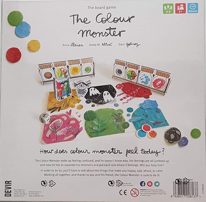 Devir - The Color Monster Board Game, Cooperative Kids Game About Emotions & Memory, Educational Family Game for Kids, Ages 3+, 2–5 Players, Playtime 25, (English Version)
