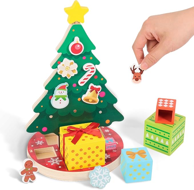 Magnetic Christmas Tree Toy for Toddlers, Montessori Toys for 3 4 5 6 Year Old, Wooden Color Sorting & Stacking Toys, Fine Motor Skills Sensory Toys, Christmas Decorations STEM Gifts for Kids