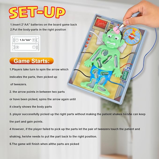 Operated Monster Board Game for Kids Ages 3-8-12 Years Old with Tweezers and Fun Game Pieces, Classic Education Board Game for Single or 2 Player, Popular Gifts for Kids