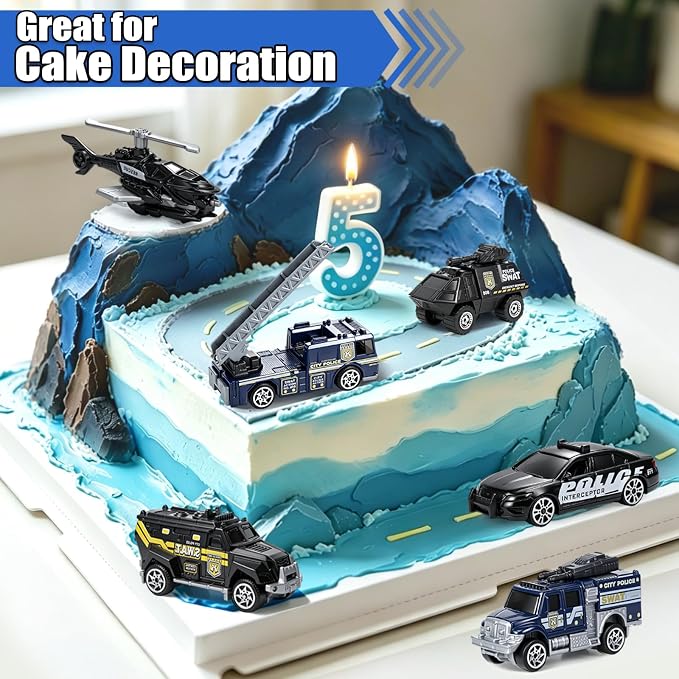 6 Pack Diecast Police Car Toy Set, Mini Alloy Models Police Car Toys for Boys 3-5 6 7, Armored Vehicle, Bulletproof Car, Rescue Truck, Military Helicopter, Armed Car Police Toys Kids Birthday Gift