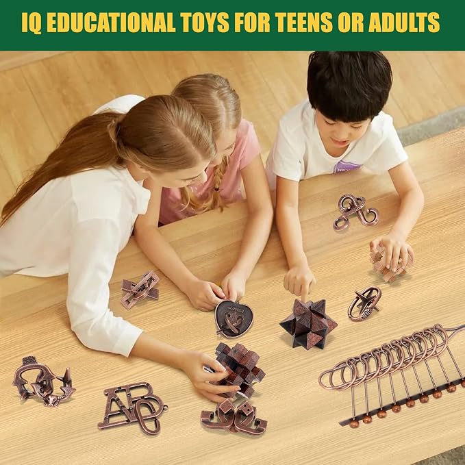 Mytothfy Brain Teaser Puzzles for Adults Teens Kids, 3D Puzzle Game Toys | 13 Pcs Metal & Wooden Unlock Interlocking Puzzle for Adults Teens, IQ Education Smart Toys, Train Family Games Party Favor