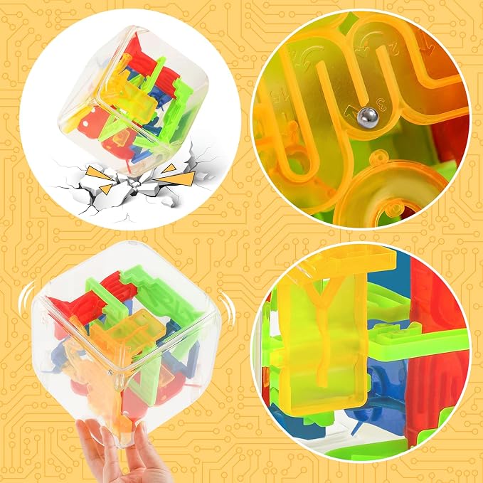 3 Otters 3D Puzzle Maze Cube, 5 Inch 72 Obstacles Brain Teaser | Interactive Sphere Maze Game for Developing Focus, Problem-Solving, Classroom Prizes, Travel, and Educational Gifts