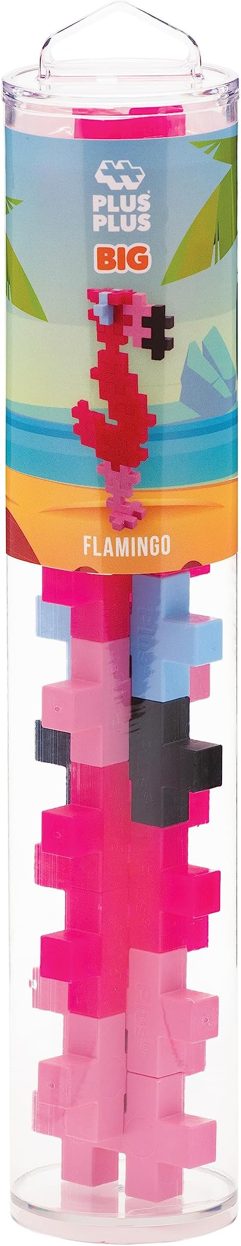 PLUS PLUS Big Flamingo Tube, 15 Piece - Large Building Blocks for Toddlers | Quiet Stem Toys for Toddlers, Gifts for Girls & Boys, Prek Classroom Essentials, Waffle Blocks Jumbo, 3D Animal Figures