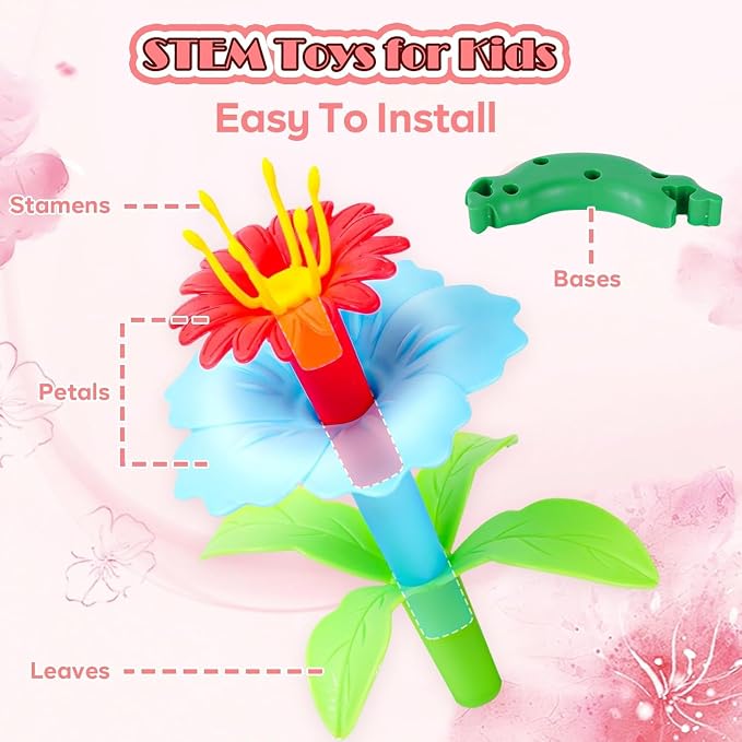 109pcs Flower Garden Building Toys Set - STEM Montessori Toys for Girls | Birthday Gift for 3 4 5 6 7 Years Old Girl, Sorting & Stacking Building Block Playset Springl, Gardening Toy for Kids
