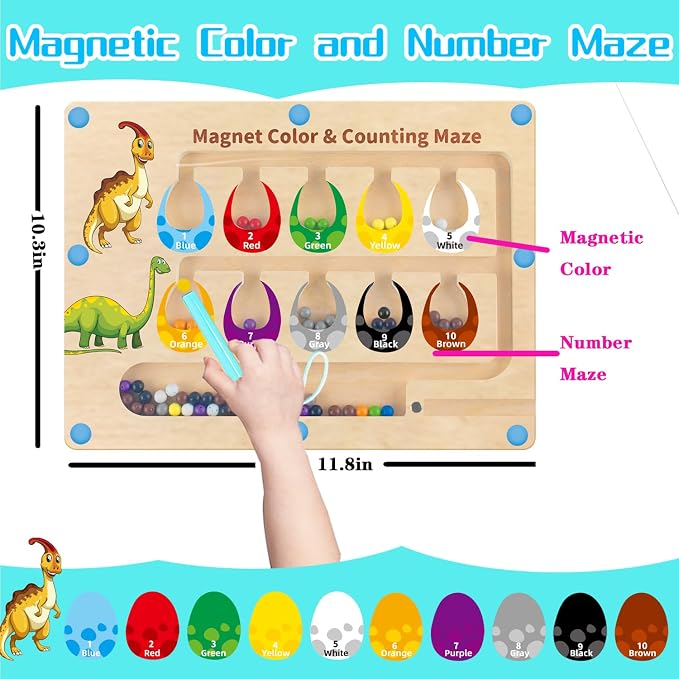HONGID Dinosaur Toys,Magnetic Color and Number Maze, Montessori Toys for 3 4 5 Year Old,Learning Educational Sensory Toys for Toddlers and Kids Boys Girls,Christmas Stocking Stuffers for Kids