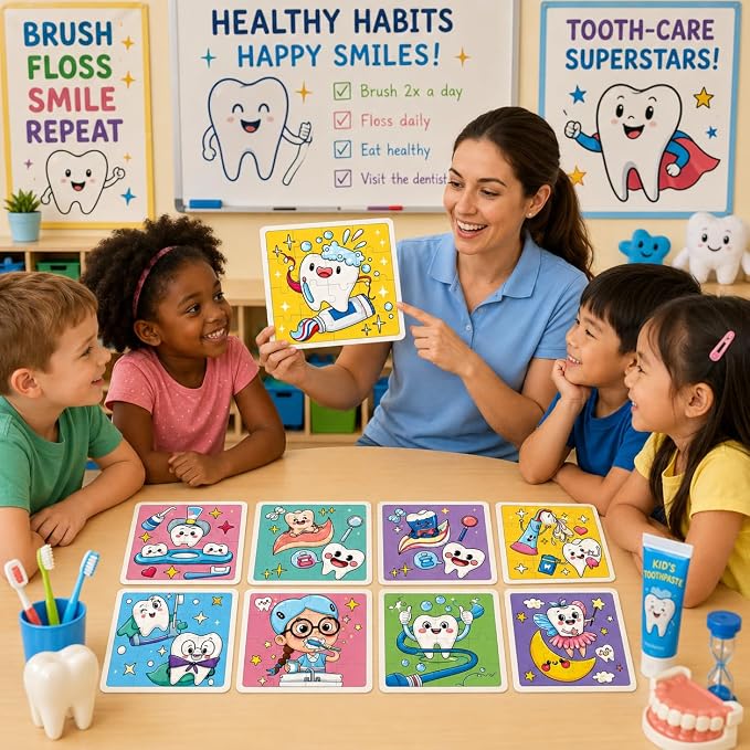 Cinrobiye 24 Pack Dental Coloring Activity Coloring Puzzle Set,Tooth Fairy Lost Tooth Puzzle Games with 12 Designs, Classroom Rewards, School Event Prizes, Dental Party Favors