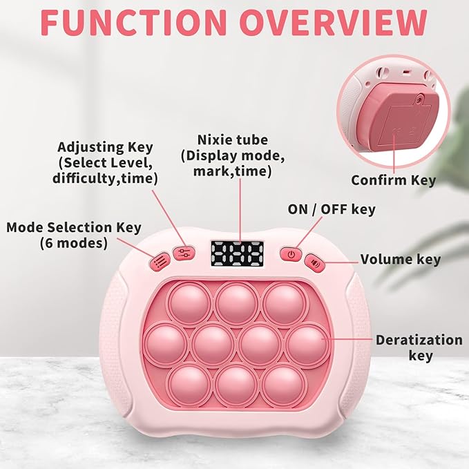 Intoypad Quick Push Pop Game Light Up Fidget Toy for Kids Pink | 6 Modes LED Screen Quick Push Pop Game Controller Electric Fidget Popper Game Bubble Game Birthday Gifts Toys for Kids Boys