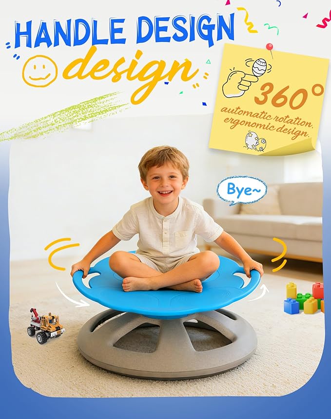 FERUERW Spinning Chair for Autistic Kids with Handle, Sensory Products | Sensory Toy Gifts for Children with ADHD/Autism, 220LBS Weight Capacity, Training Body Coordination, 3+ Years (Blue)
