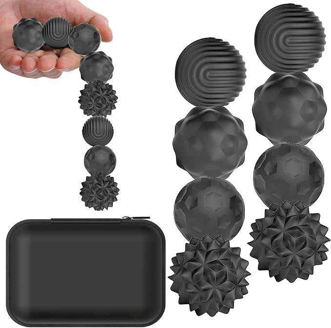 BUSOHA Silicone Magnetic Fidget Balls - 8 Pack Fidget Toys for Adult | Four Unique Textures Sensory Support,Quiet and Silent Stress Relief,Lightweight,Office,Travel,Anxiety,ADHD,Black