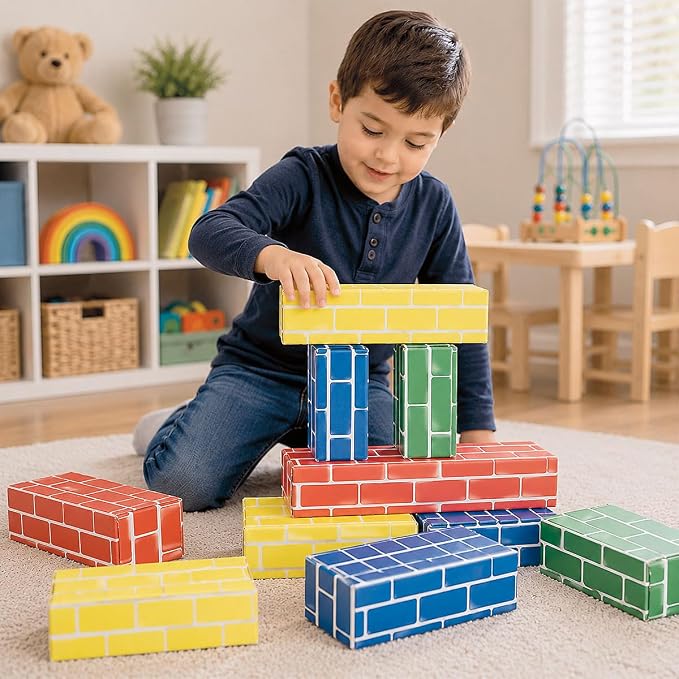 Lillian Vernon Primary Building Bricks | Set of 24 Kids Cardboard Blocks , Each 9" x 4" x 2"