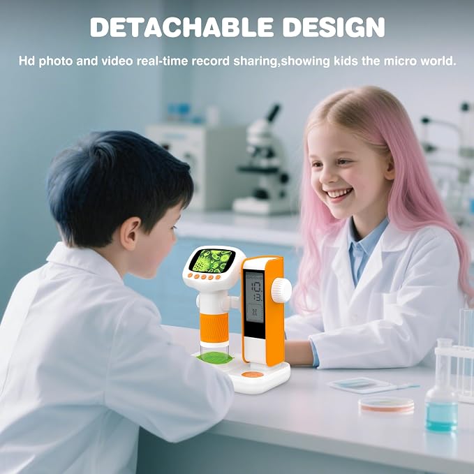 Microscope for Kids,1000X Portable Handheld Microscopes w/Base Stand, 2" HD Screen Pocket Microscope USB Support Camera and PC Video, Digital Microscopes for Kid, Christmas Birthday Gifts