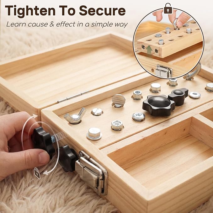 Lehoo Castle Montessori Screwdriver Board Set, Wooden Tool Set for 3 4 5 | Lock and Key Montessori Toys for Toddlers 3-5, STEM Busy Board Toys, Preschool Learning Fine Motor Skills Toys Sensory Gift