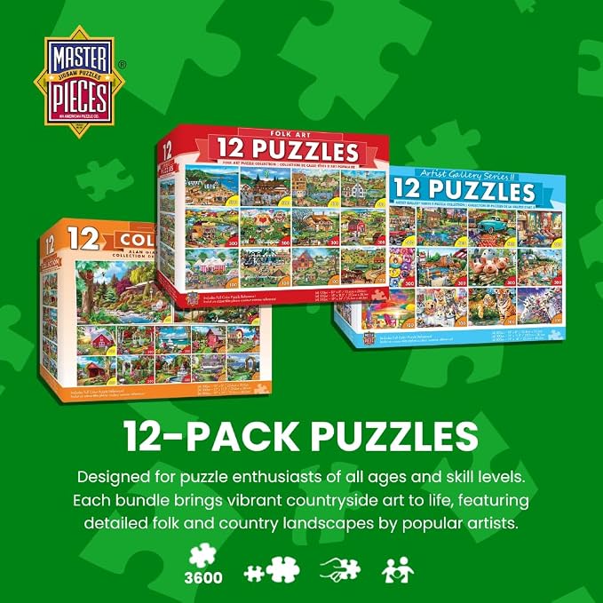 MasterPieces 12 Pack Jigsaw Puzzles for Adults, Family, Or Kids - Artist Gallery 12-Pack Bundle - 500, 300, and 100 Piece Puzzles | 12 pack jigsaw puzzles for adults, families & kids with 500, 300 & 100 piece art puzzles for game night, gifts & relaxin...