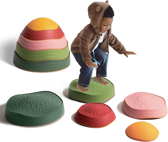 Balance stepping stones for kids, non-slip toddlers sensory toys outdoor or indoor play, promoting motor skills and confidence,Coordination Toys for children age 3 4 5 6 7+（forest）
