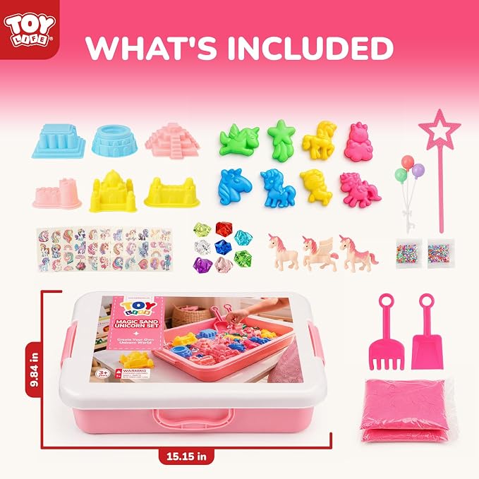 TOY Life Unicorn Sensory Bin, Magic Sand Play Kit for Girls, Ages 3+ | 2.6 lbs soft moldable material, sandbox toy, castle building set, summer family fun, supports fine motor skills